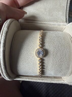 Freida Rothman Vault ADJUSTABLE Gold Plated Crystal Halo Tennis Bracelet